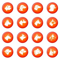 Dog icons vector set of red circles isolated on white background
