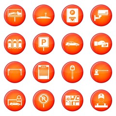 Car parking icons vector set of red circles isolated on white background
