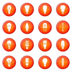 Light bulb icons vector set of red circles isolated on white background
