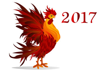 Rooster. Vector. Red. Symbol 2017. Isolated Cockerel 
