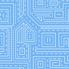 Abstract lines seamless pattern on blue background