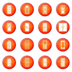 Door icons vector set of red circles isolated on white background