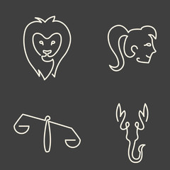 One line zodiac symbols set - Leo, Virgo, Libra, Scorpio