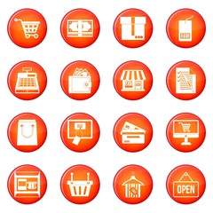 Shopping icons vector set of red circles isolated on white background