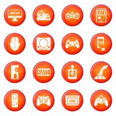 Video game icons vector set of red circles isolated on white background