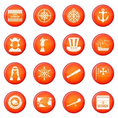 Columbus Day icons vector set of red circles isolated on white background
