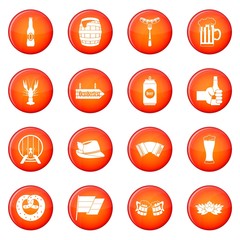 Oktoberfest icons vector set of red circles isolated on white background