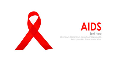 Aids Awareness Red heart Ribbon isolated on white background .