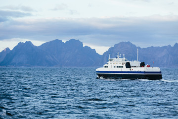 Fototapeta na wymiar passenger ship sea mountains