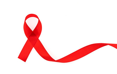 Aids Awareness Red heart Ribbon isolated on white background .