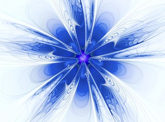 Blue abstract fractal flower on white background