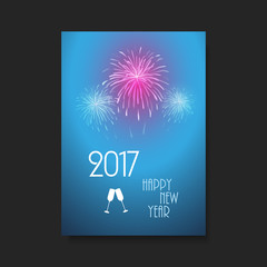 New Year Card Background - Flyer Design with Fireworks - 2017