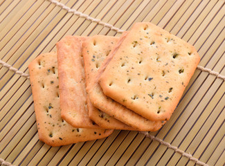 Biscuits seaweed on the wooden floor.