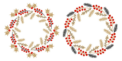 Christmas wreath isolated on white background. Used for greeting card, web and banner design. Christmas round frame. Vector set