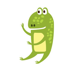 Frog Sitting Like Human Flat Cartoon Green Friendly Reptile Animal Character Drawing