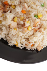 Chinese food. Rice with ham and vegetables