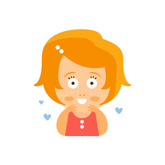 Little Red Head Girl In Red Dress In Love Blushing Flat Cartoon Character Portrait Emoji Vector Illustration