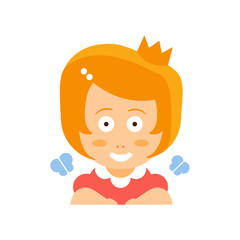 Little Red Head Girl In Red Dress Wearing A Crown Flat Cartoon Character Portrait Emoji Vector Illustration