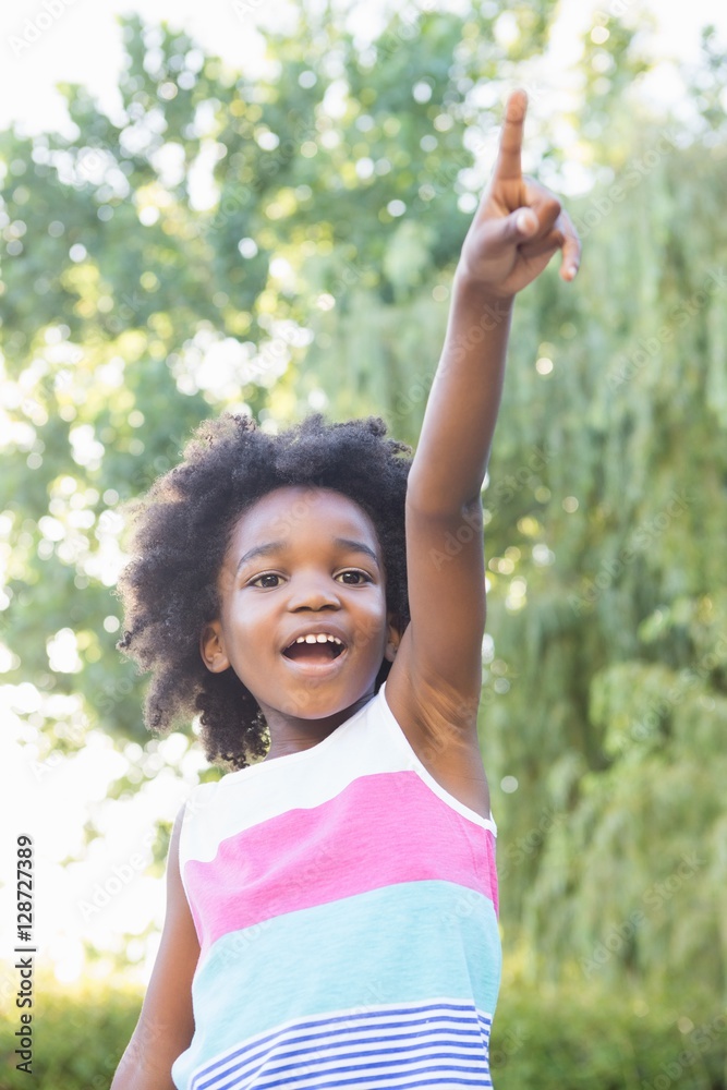 Poster smiling child with hand up