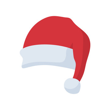 Santa Claus red hat in cartoon flat style. Santa Claus red hat isolated on white background