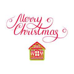 Simple Christmas card design with doodle illustration and letter