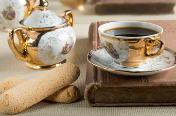 Morning espresso and cookies savoiardi