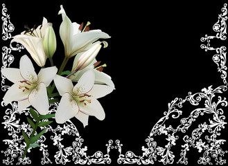 lily flowers on black and white decorated background