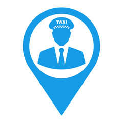 Icono plano localizacion silueta taxista azul