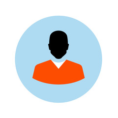 Icono plano silueta preso uniforme naranja en circulo azul