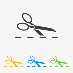 Icono plano tijeras linea corte varios colores © teracreonte