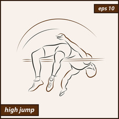Vector illustration. Illustration shows a athlete performs a high jump. Sport. High jump
