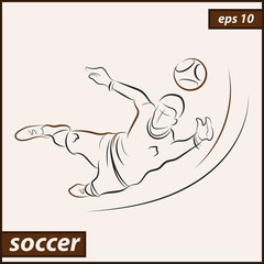 Vector illustration. Illustration shows a soccer goalkeeper jumping after the ball. Sport. Soccer