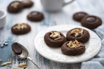 Chocolate cookies with almonds