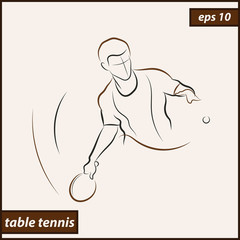 Vector illustration. Illustration shows a tennis racquet hits the ball. Sport. Table tennis
