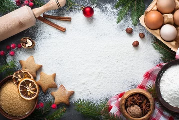 Foto op Plexiglas Ingrediënten voor het koken van Kerstmis bakken. Kerst eten achtergrond © nadianb