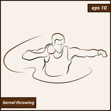 Vector illustration. Illustration shows a athlete throws the kernel. Sport. Kernel throwing