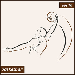 Vector illustration. Illustration shows a basketball player in the attack. Sport. Basketball