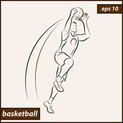 Vector illustration. Illustration shows a basketball player in the attack. Sport. Basketball