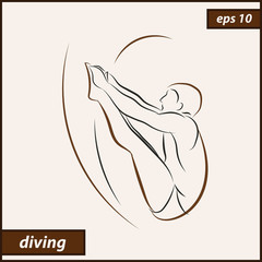 Vector illustration. Illustration shows a athlete performs acrobatic moves. Sport. Diving