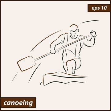 Vector illustration. Illustration shows a athlete rowing paddle canoe. Sport. Canoeing