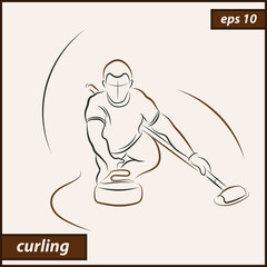 Vector illustration. Illustration shows a athlete playing curling. Curling. Winter sport