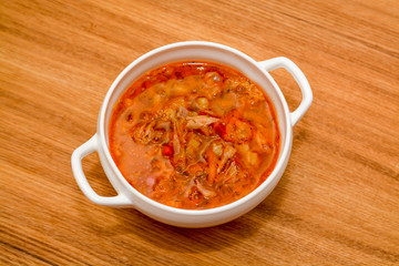 Russian cabbage soup on the table