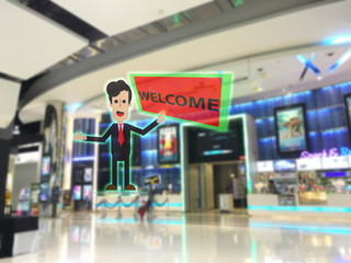 internet of things marketing concept, augmented reality,the company use ar to show ar 3d receiptionist to welcome to go inside the store/shop