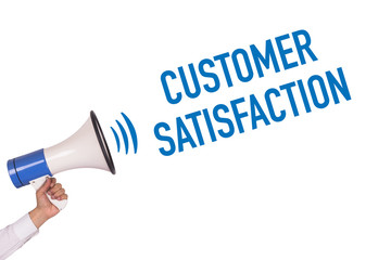 Hand Holding Megaphone with CUSTOMER SATISFACTION Announcement