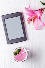 Berry smoothie with yogurt and ebook