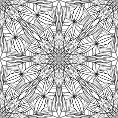 Seamless black and white texture with stained glass mandala. Vector background for wraps, wallpaper, fabric and your design