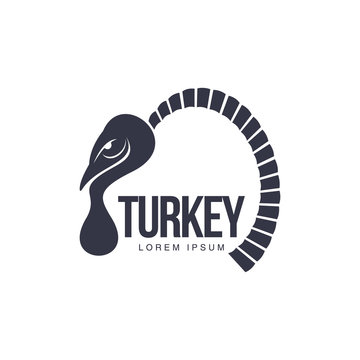 Stylized abstract side view turkey graphic logo template, vector illustration on white background. Black and white side view abstract turkey for business, farm, poultry logo design