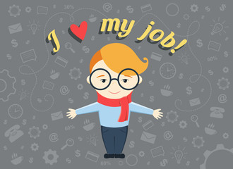 Flat design vector illustration of young business man and text 