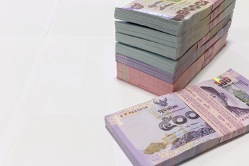 Thai currency on White background ,Stack of thai baht
