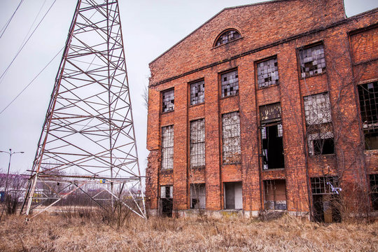 Deserted old brick power plant in Poland